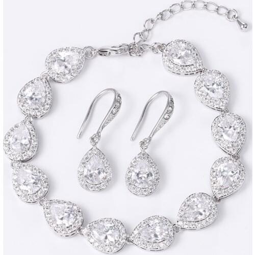 WEIMANJINGDIAN Halo Teardrop Cubic Zirconia CZ Crystal Wedding Bracelet and Earring Bridal Jewelry Set Bridesmaid Jewelry Gift