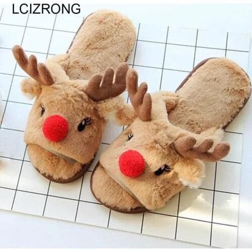 LCIZRONG Winter Cute 3D Elk Women Home Slippers Indoor Family Girl Kid Warm Floor Shoes Animal 8 Style Slippers Christmas Gifts