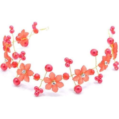 Hair Jewelry Red White Flower Headband Wedding Hair Ornaments Headband Bride Headdress Handmade Bridal Wedding Hair Decoration