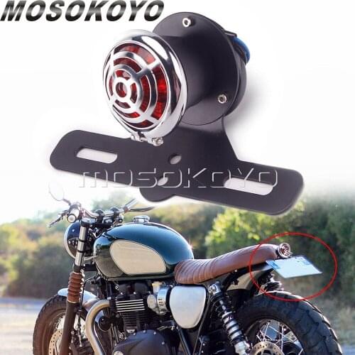 Universal Retro Custom Grille LED Tail Brake Light w/ License Number Plate Bracket for Cafe Racer Bobber Chopper Rear Stop Light