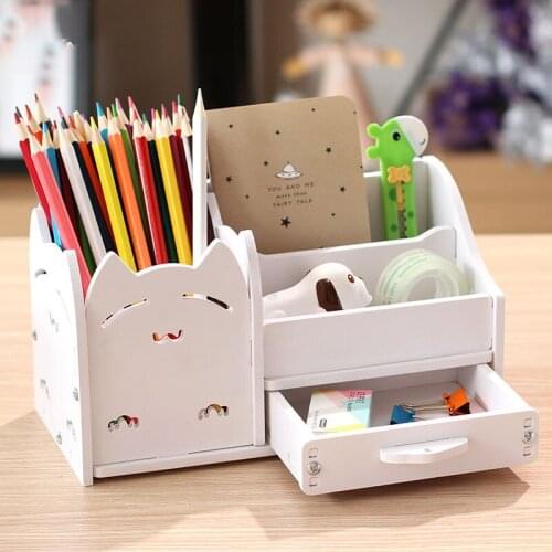 Enlarged Multi - Functional Pen Holder Students Cute Desktop Wood Accessories Stationery Barrels Storage Box Faster Shipping