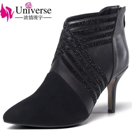 Universe fashion 2017 boots women super high heels genuine leather upper with crystals G364