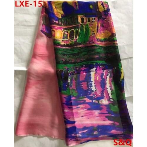 High quality popular 5yard african 100% silk chiffon lace fabric for lady dress stretch high-class printed silk fabric LXE-15