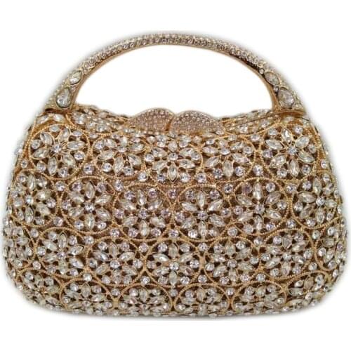XIYUAN Hollow Out champagne Golden Diamond handbags Wedding Party Handbag Purse Women Crystal Clutch Evening Minaudiere gift Bag