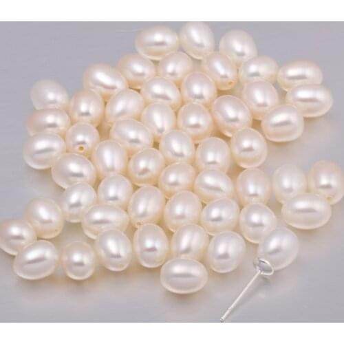 4 Pieces 100% Natural Pearl Half Hole Cultured Freshwater White Rice Pearl Beads Half-drilled Hole 6-7 mm