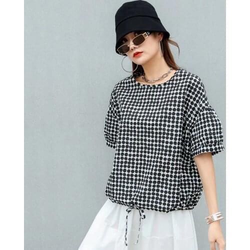 210433 New 2021 Ladies Summer Plus Size Tops For Women Large Blouse Short Loose Dot Shirt