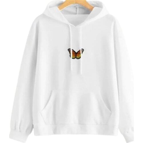 Women Autumn Long Sleeve Butterfly Embroidered Loose Sweatshirt Hoodie Outerwear Womens Clothing толстовка женская sudaderas