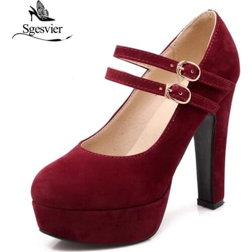 SGESVIER Women Pumps 2017 Autumn New Elegant Sweet Round Toe Square Heels Shallow Mouth 4 Color Platform Lady Shoes OX075