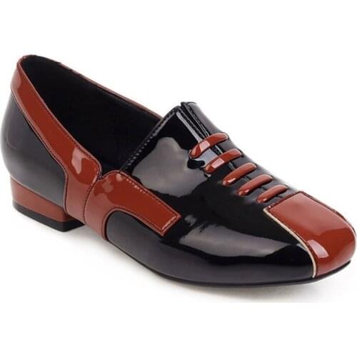 Square Toe Oxford Shoes For Women Flat Fashion Slip On Office Shoes Women Patent Leather Casual Shoes Large Size