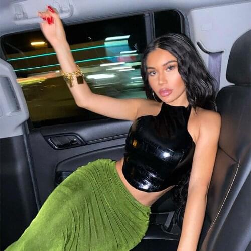 2021 Summer Slim Render Short Top Sexy Women Sleeveless O Croptops Tank Tops Solid Black/White Crop PU Vest Top Female Wholesale