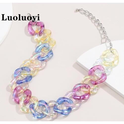Punk Rainbow Acrylic Chain Necklace for Women Fashion Statement Big Chunky Resin Hip Hop Choker Collar Femme Necklace Jewelry