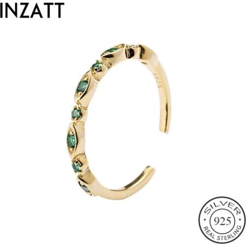 INZATT Real 925 Sterling Silver Exquisite Green Zircon Opening Ring For Elegant Women Party Fine Jewelry Cute Ring Accessories