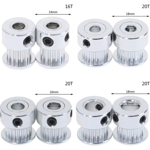 2pcs New GT2 Timing Pulley 16 20 Tooth Wheel Bore 5mm 8mm Aluminum Gear Teeth Width 6mm Parts For Reprap 3D Printers Part