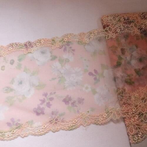 1Meter 17CM Wide Purple Flowers Printed Embroidered Lace Trim Lingerie Underwear Clothes Handmade Hair Accessories Sewing Fabric