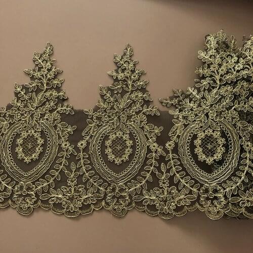 1Yard Hot Sale Light Gold Line Embroidery Black Mesh Lace Trims Luxury Fabric Applique For Sewing Wedding Dresses Accessory 31cm