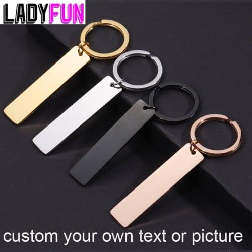 Custom Personalized Keychain Stainless Steel Rectangle Key Chain 10*40mm Diy Gifts High Polish Mirror Jewelry 10pcs