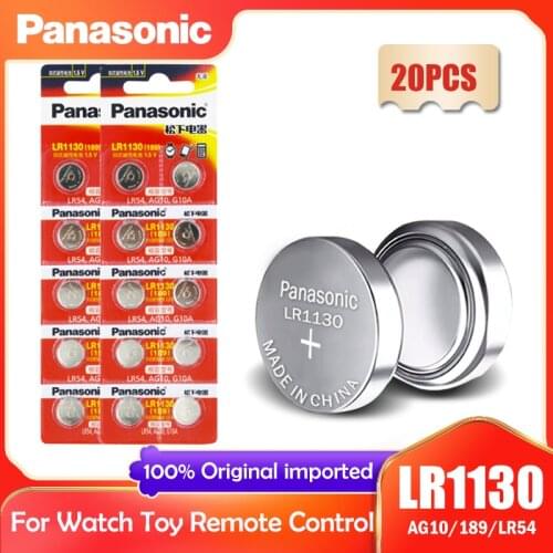 20PCS Panasonic LR1130 LR 1130 1.5V Button Cell Coin 189 AG10 V10GA L1131 SR1130W SR1130 389 LR54 SR54 Watch Alkaline Battery