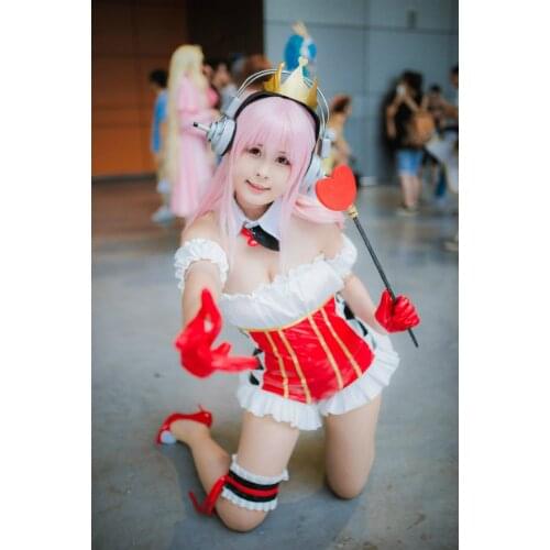 2017 Japanese Cartoon Super Sonic Cosplay Costumes Lovely Red Heart Lolita Girls' Party Dress New Custom Made Red Queen Version