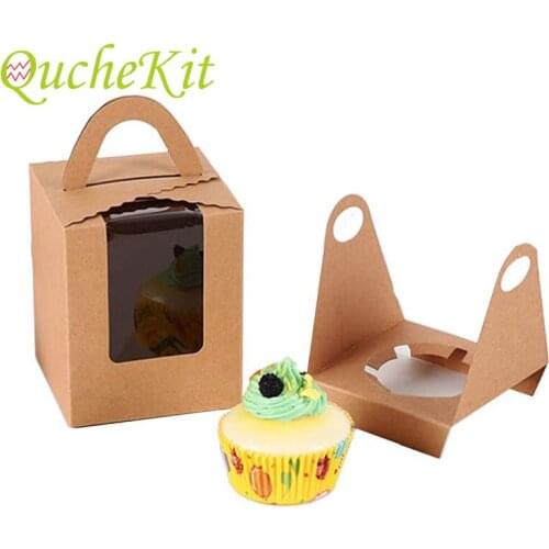25pcs Single Cupcake Boxes with Window and Handle Muffin Cake Holder Gift Packaging Box for Wedding Birthday Party Bakery Supply