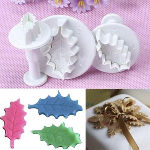 3 Pc/Set 3D Christmas Holly Leaves Cookie Cutter Leaf Fondant Sugarcraft Mold Biscuit Plunger Cake Decoration Mould Baking Tools