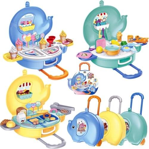 32pcs Mini Childrens Kitchen Toys Candy Ice Cream Food Trolley Case Kitchenette Safe Plastic Kids Pretend Play Educational Toy