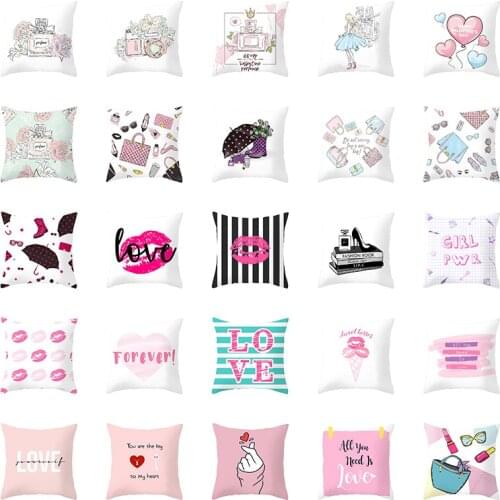 45X45CM Hand Painted Flowers Perfume Bottles Cushion Covers Fashion Girl Makeup Lipstick Bag Home Decorative Throw Pillows Case
