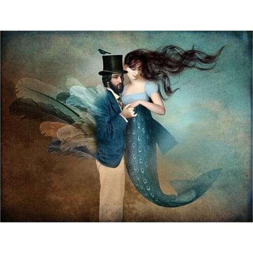 5D DIY Full Round Diamond Painting Catrin Welz-Stein Mermaids Love Cross Stitch 3D Embroidery Rhinestone Mosaic Home Decor Y1579
