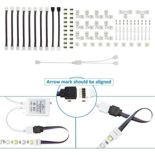 95pcs Led Strip Connection 5050 4 Pins RGB LED Strip Light Jumper Wire Connection Terminal T/L-Shaped Led Connector Kit