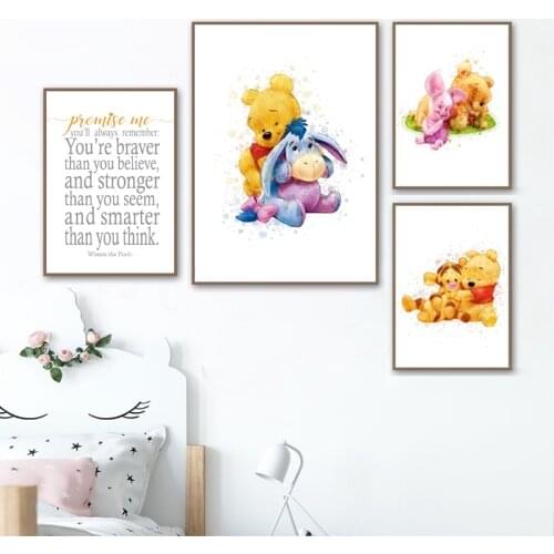 Winnie the Pooh Watercolor Posters and Prints Nursery Wall Art Canvas Painting Cartoon Wall Pictures Baby Girls Room Decoration