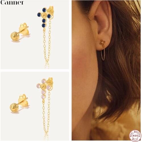 Canner 100% 925 Sterling Silver Stud Earrings for Women Butterfly Insect Clear Zircon Crystal Earrings Piercing Pendientes W5