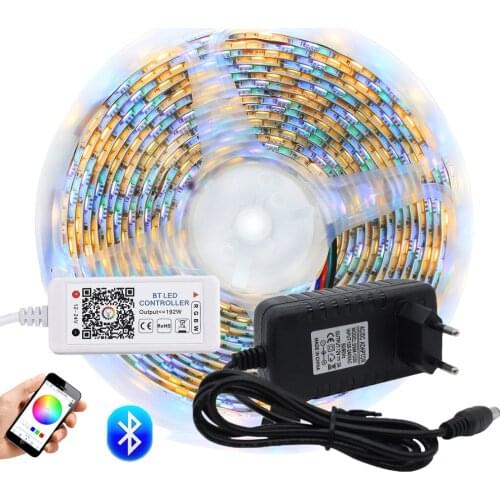 Bluetooth Controller RGB RGBW RGBWW LED Strip Set 12V LED Strip 5050 5m 60LED/m + Bluetooth Controller + Power Adapter
