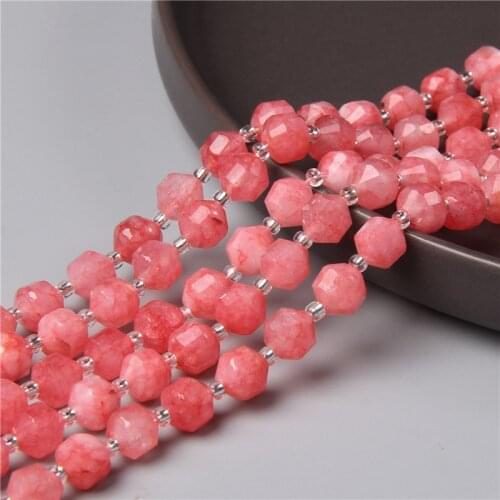 Natural Red Faceted Chalcedony Imitation Rhodochrosite OIive Shape Loose Stone Beads for Jewelry Making DIY Bracelets Necklaces