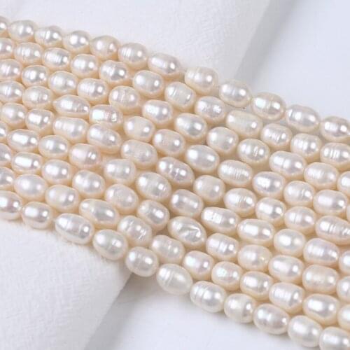 Wholesale 8-9mm White Real Cultured Freshwater Pearl Strand Rice Shape Beads Handmade DIY Charm Bracelet Necklace Accessories