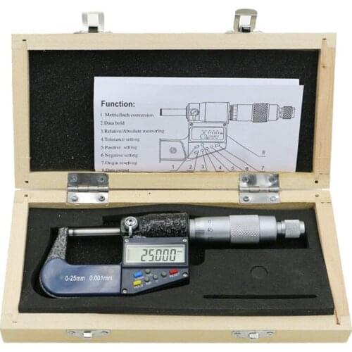 Digital Micrometer 0-25mm 0.001mm Metric/Inch Electronic Outside Micrometro Carbide Tip