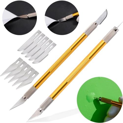 EHDIS 2pcs Carbon Film Wrap Cut Knife Glass Tint Sticker Vinyl Cutter With Spare Blades Air Bubble Release Pen Car Accessories