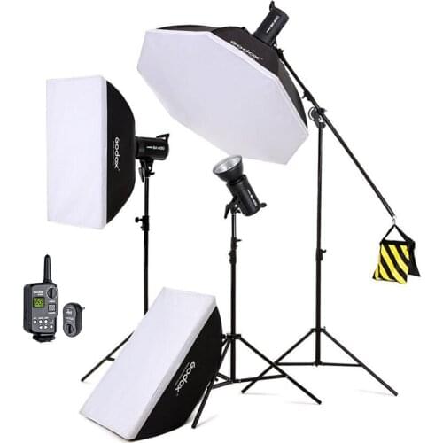 Hot Godox SK400 3x 400W 1200W Photo Studio Flash Lighting,Softbox & Light Stand & Studio Boom Arm Top Light Stand