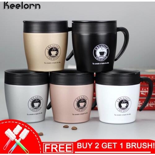 Keelorn 330ml Coffee Mug Vacuum Cup Thermos Stainless Steel Insulated Water Cups Tumbler With Handle Lid and Mixing Spoon Office
