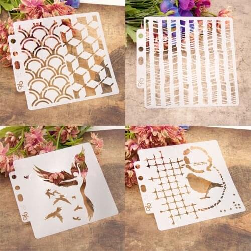 4pc Asuka Eagle Stencils Supplies Painting Template DIY Scrapbooking Diary Coloring Embossing Stamp Album Decor Reusable 14*13cm