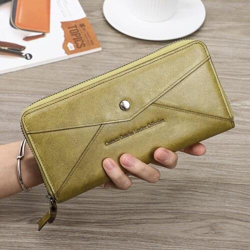 Contacts Genuine Leather Wallet Women Clutch Card Holder Female Purse Zipper Wallet Long Large Capacity Women Wallet Coin Pocket