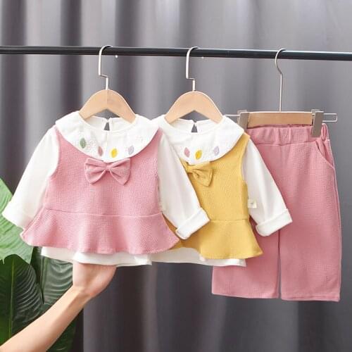 New spring and autumn baby girl suit bow vests T-shirt pant 3-piece suit cute casual girl clothes set childrens clothes baby
