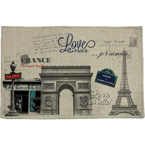 France pattern print linen table mat placemat Bowl mat waterproof cloth pads anti slip mat
