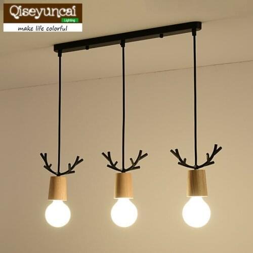 Nordic living room bedroom solid wood chandeliers modern minimalist mini bar aisle wrought iron antlers single head lamps