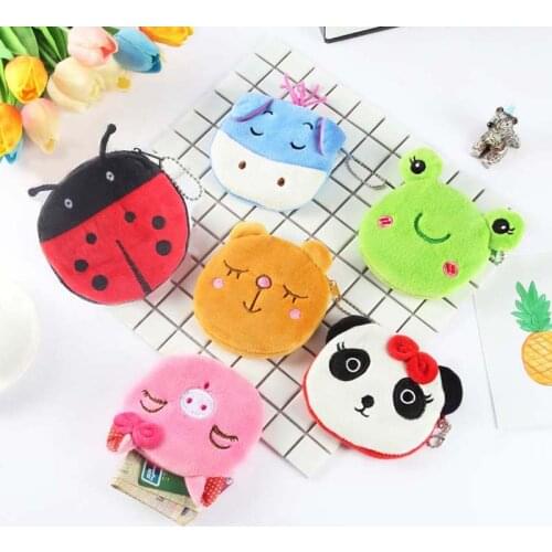Cute Ladybug Frog Girls Plush Coin Purse Children Zipper Coin Bags Storage Pouch Cute Animals Wallets Women Mini Handbag