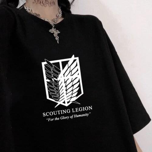 Fashion Japanese Anime Attack Titan T-shirt Female Funny Cartoon Summer T-shirt Cool Casual T-shirt Graphic Hip Hop Top Tee Male