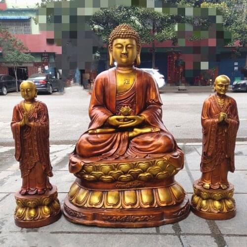 A Set Huge figure of Buddha HOME temple Shrine Protection # Tantra Buddhism Amitabha Sakyamuni Buddha Anan gaye Bronze statue