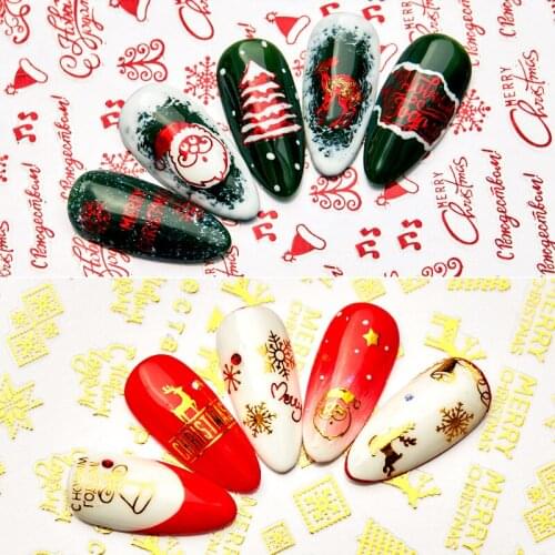 2020 NEW Winter Christmas Slider Nail Decals Nail Art Sticker DIY Manicure Water Accessory Transfer Foil Xmas Gif