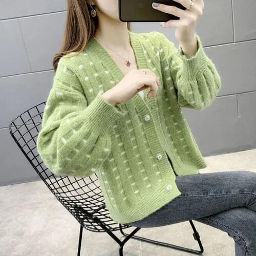 2021 New Thick Sweater Women V-Neck Cardigans Spring Autumn Chic Knitted Loose Tops Casual Fashion Female Warm Coat