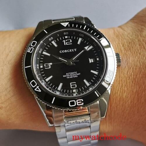 New corgeut 41mm mechanical automatic men wristwatch miyota 8215 movement sapphire crystal stainless steel band