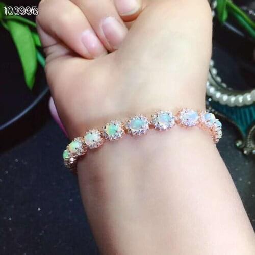 Opal bracelet Natural And Real Opal bracelet Solid S925 Sterling Silver For Women Colour Gem Stone Rings Fine Jewelry