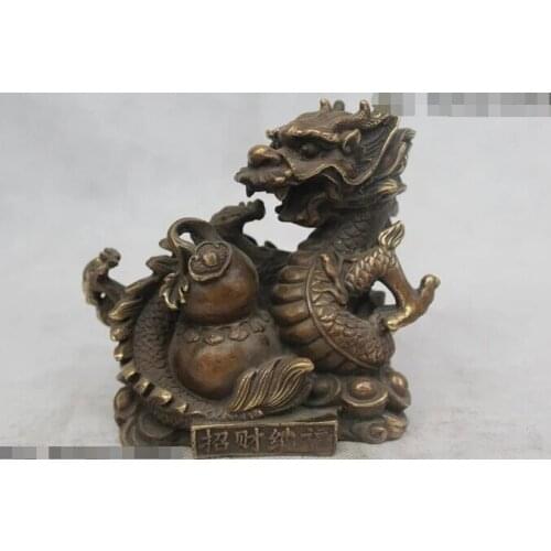 Wholesale factory 6"Chinese Folk Pure Bronze excellent Lucky Money drawing Dragon Statue 25% off